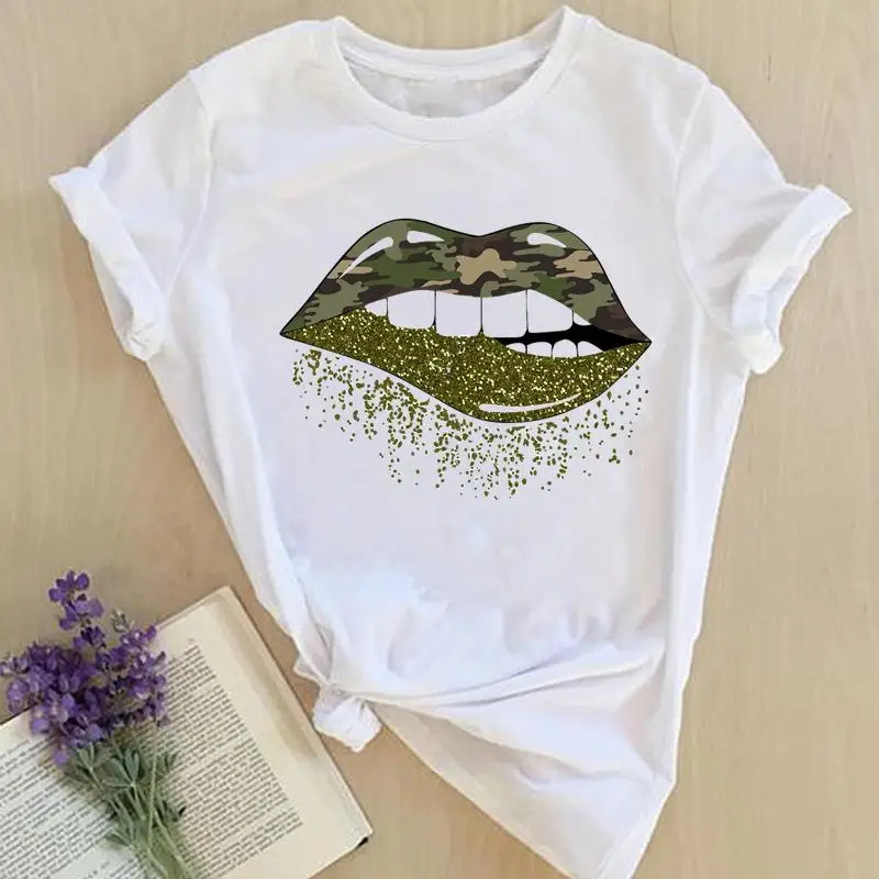 Women Print Tops Tees Sexy Lip Watercolor 2022 Female Ladies Summer Fashion Lady Tshirt Clothes Short Sleeve Graphic T-Shirt