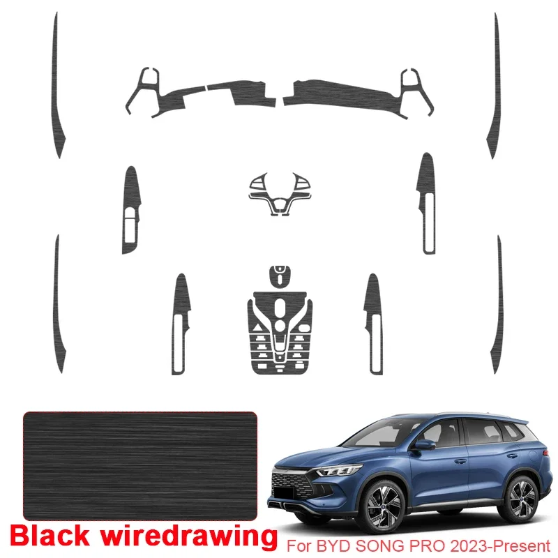 Car Carbon Interior Sticker Lifting Window Panel Decal Gear Inner Door Protective Film Accessory For BYD SONG PRO 2023-Present