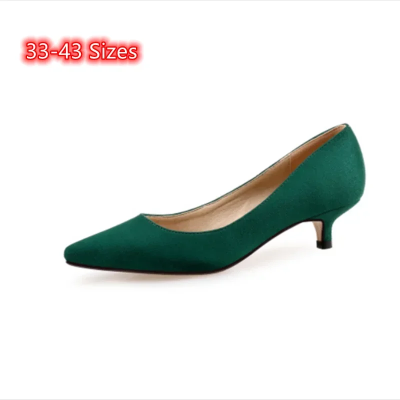 Ladies Elegant Shoes Designer Pointy Toe Flock Pumps Plain Plus Size 33-43 Green Grey Slip-Ons Noiseless 3cm & 5cm High Heeled