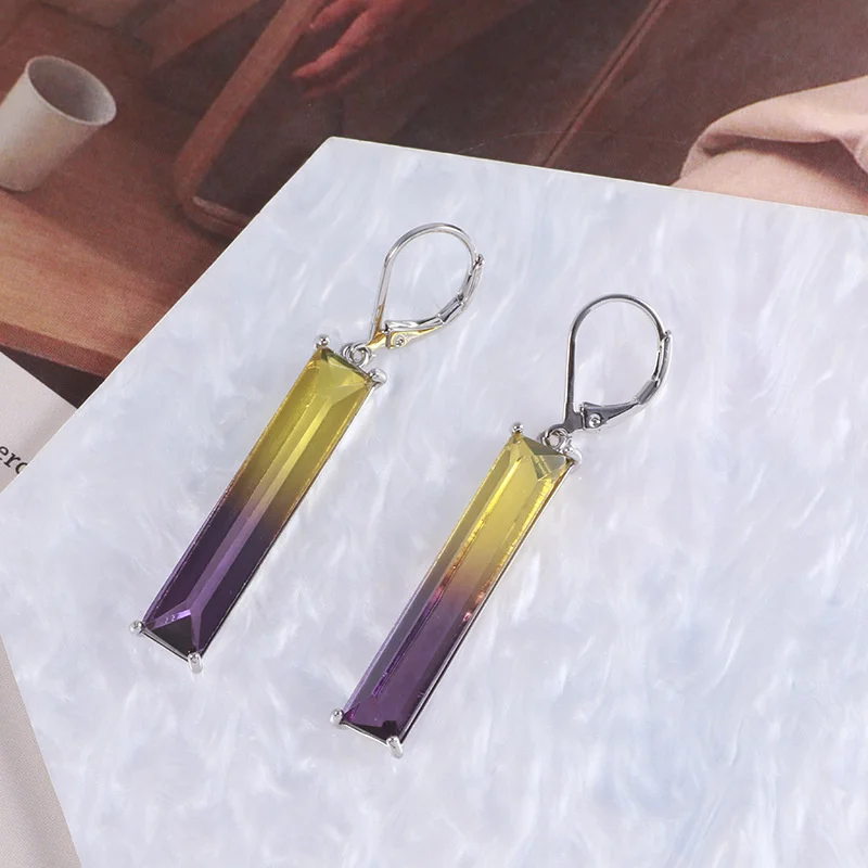 

European and American jewelry wholesale gradient contrast personality three-dimensional geometry long strip Earrings