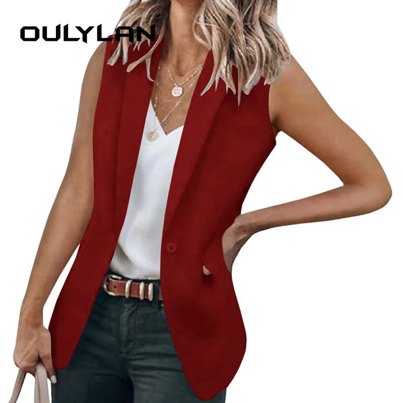 

Fashion Office Blazer Vest Women Summer 2024 Turn-down Collar Single Button Wasitcoat Female White Color Sleeveless Jackets New