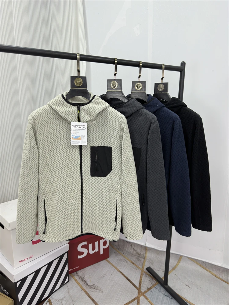 Outdoor Lightweight Warm Breathable Fleece Jacket Men's Casual Sporty Hooded Coat Standard Fit Polyester Spring Autumn