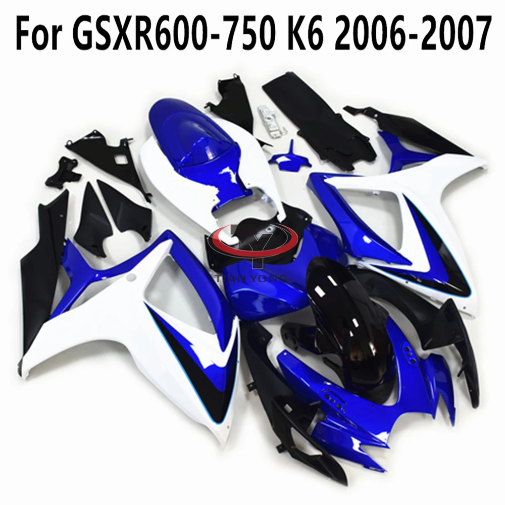 Blue and white classic print Motorcycle Full Fairing Kit Bodywork Cowling For GSXR600 GSXR750 GSXR 600 750 GSX R K6 2006-2007