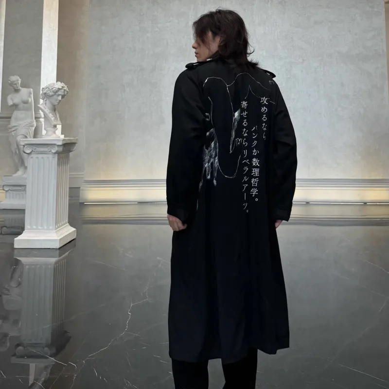 WVGA Spring Autumn New Man Tide Yamamoto Style Embroidered Trendy Turn-Down Collar Trench Coat Niche Chic Casual Tops Ins W21346