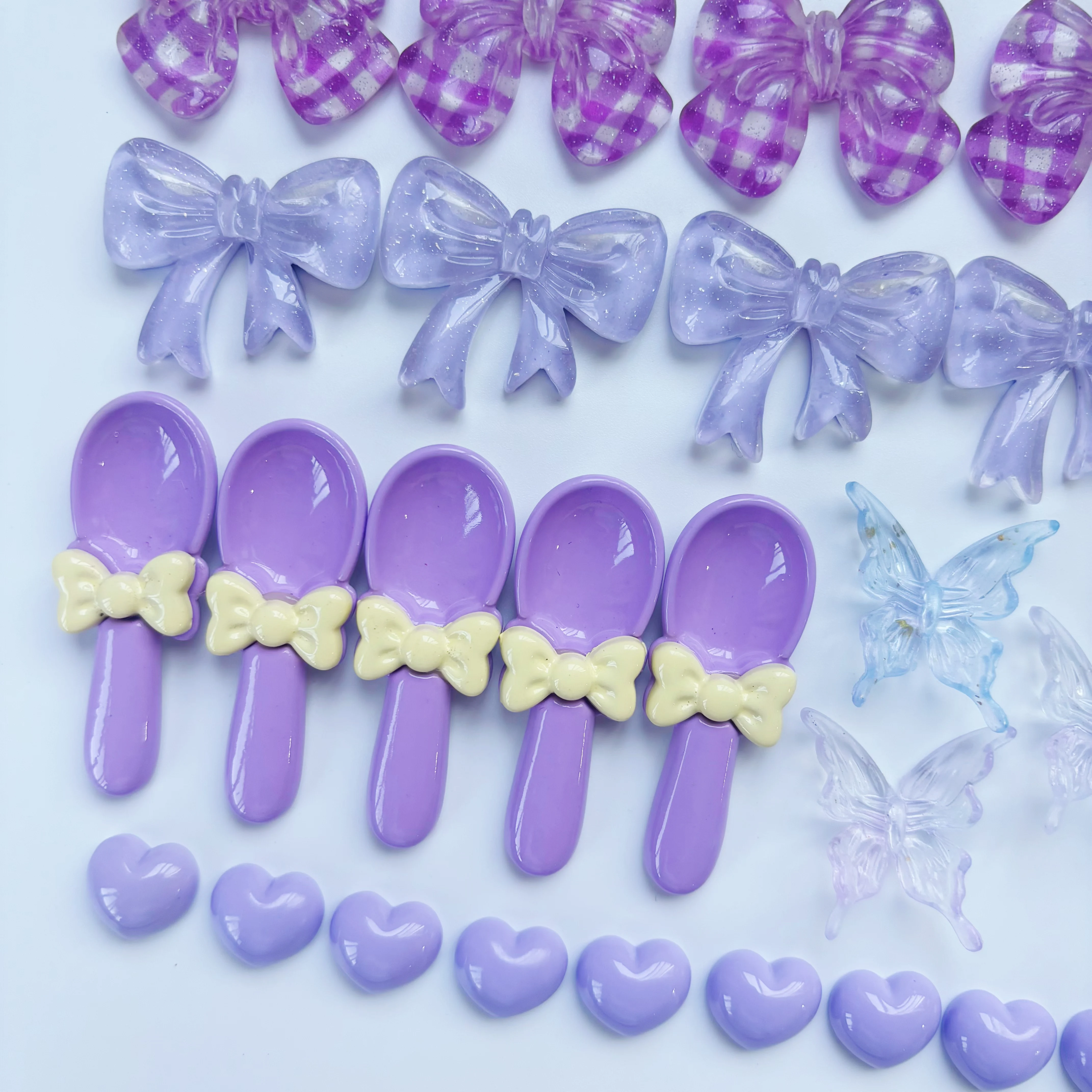 30-Piece Dopamine Color Series Handmade Material Kit DIY Handmade Bowknot Heart-Shaped Realistic Spoon Accessory Set