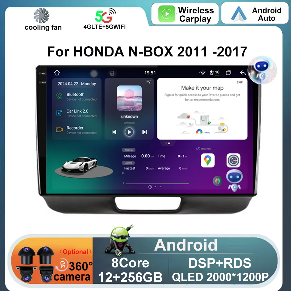 

Wireless CarPlay Android Auto Radio 4G For Honda NBox N-BOX 2011 - 2017 WIFI DSP Stereo Car Multimedia Video Player GPS DVD BT