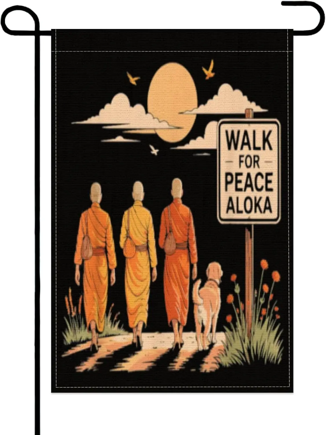 Walk for Peace Monks with Aloka Dog Minimalist Zen Yard Flags,12x18 Inch Garden Flag Double Sided Tapestry for Farmhouse Sea uui