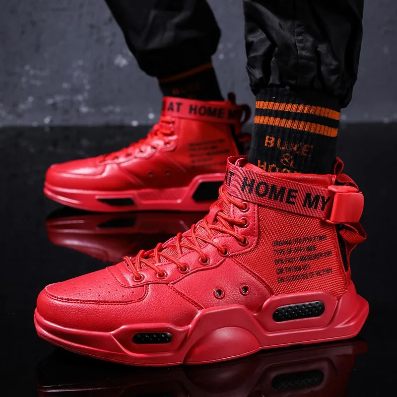 

Men's High Top Fashion Leather Sneakers Trend Hot Sale Comfortable Man Casual Shoes Outdoor Non-slip Breathable Men Shoes 36-46