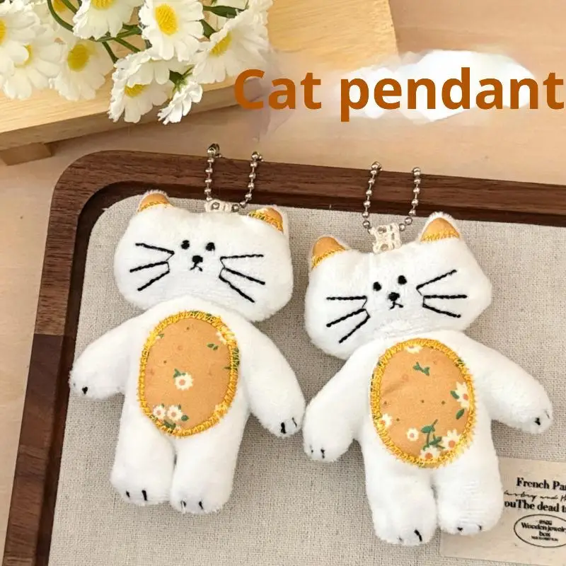 พวงกุญแจตุ๊กตาแมวน่ารักลายดอกไม้ ของเล่นตุ๊กตาแมวเหมือนจริง สร้างสรรค์ ตกแต่งกระเป๋าเป้ ของขวัญสุดฮา