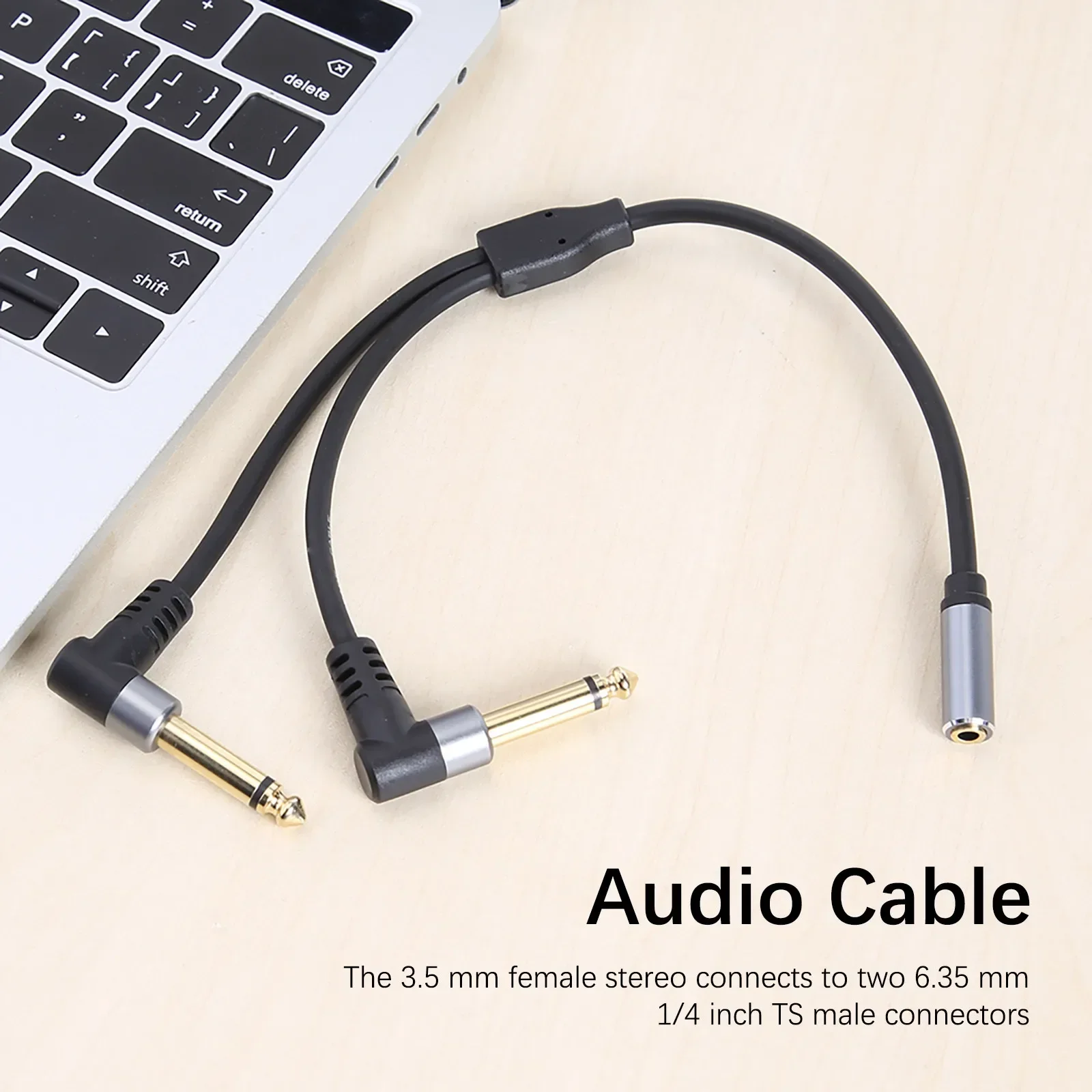 3.5mm 1/8\'\' TRS Stereo Female Jack to Dual 1/4\'\' 6.35mm Male Right Angle Plug 6.5 TS Mono Audio Y Splitter Cable for Speaker