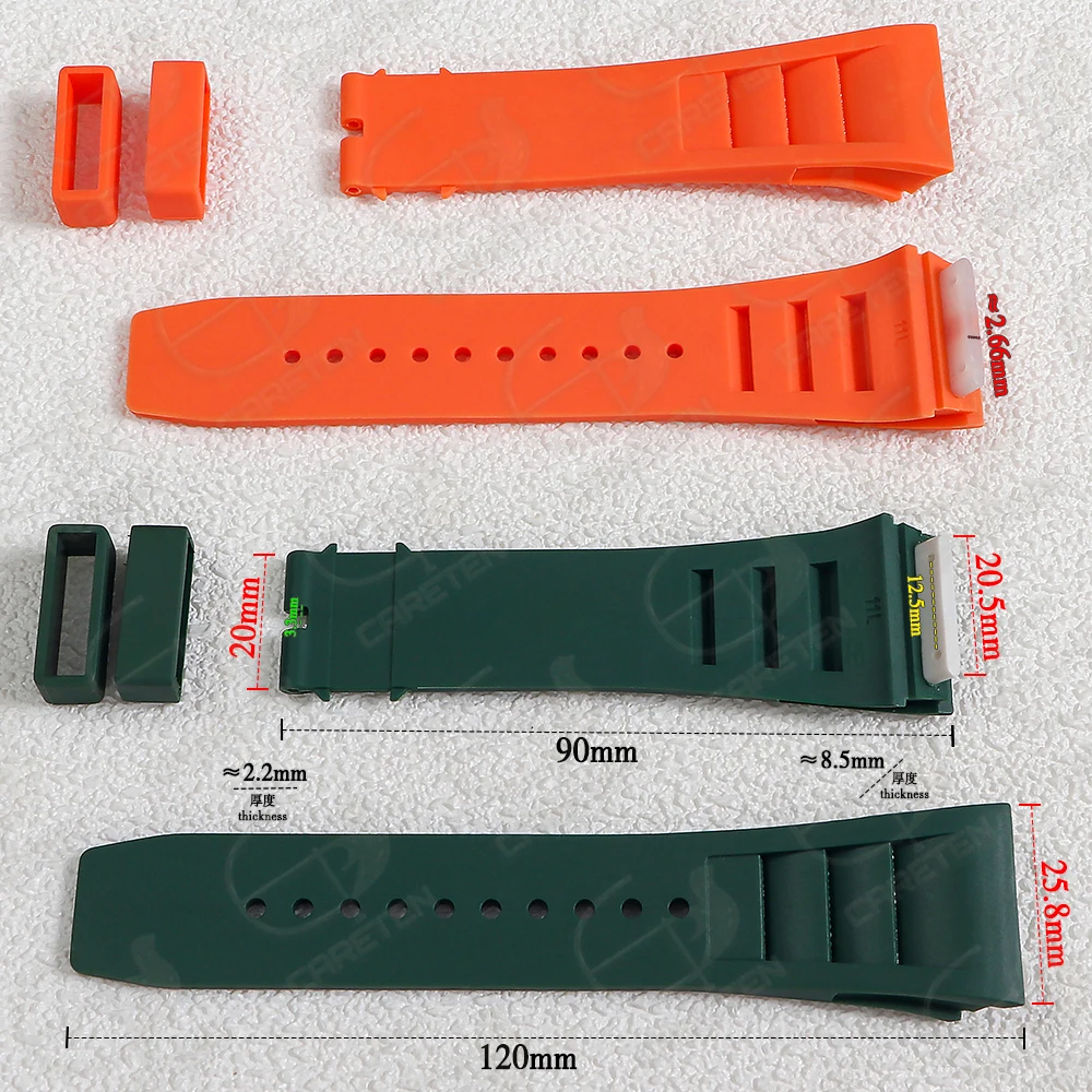 25mm-20mm Silicone Watch Strap For RM35 RM36 RM50 RM52 RM57 RM011 Watch band Screw Hole Convex Interface Rubber Watch Strap