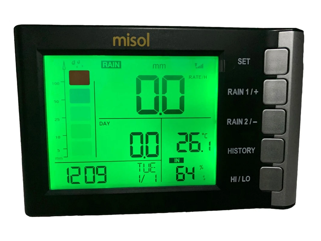 Misol Rain Gauge, LCD Display, Temperature Humidity Measurement