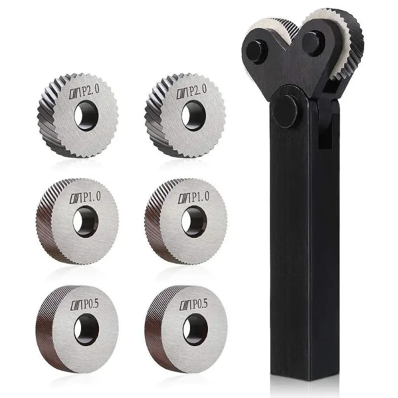 7Pcs Knurling Tool 0.5/1/2mm Diagonal Dual Wheel Linear Knurl Set Steel Lathe Cutter