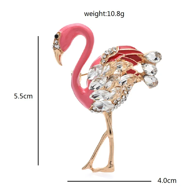 Wuli&baby Beauty Flamingo Bird Brooches Pins For Women Unisex Rhinestone Enamel Pretty Animal Party Office Brooch Gifts