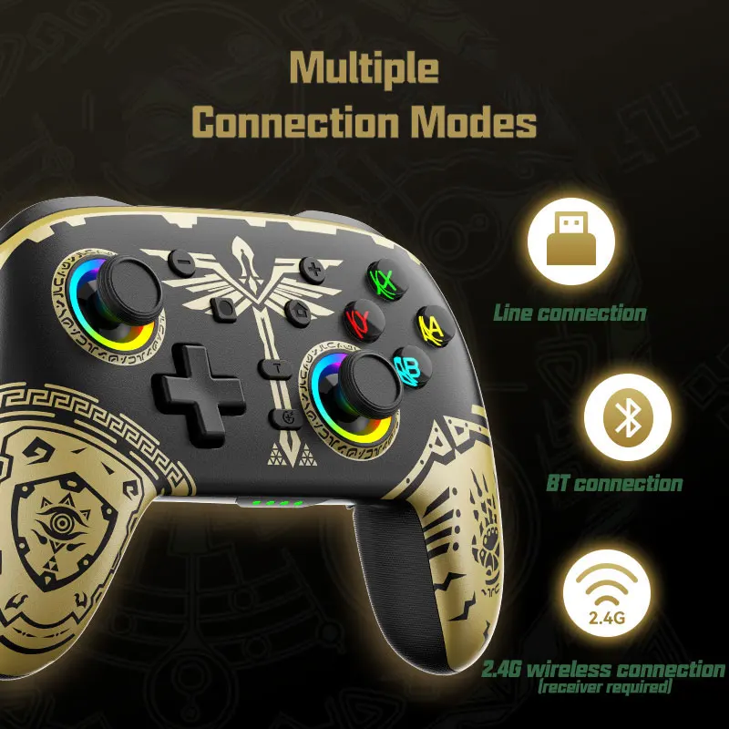 Wireless Gamepad For Switch Oled/Lite Pro Controller with Vibration & 6 axis motion Sensing Joystick with [DIY Anti-Slip Sticker