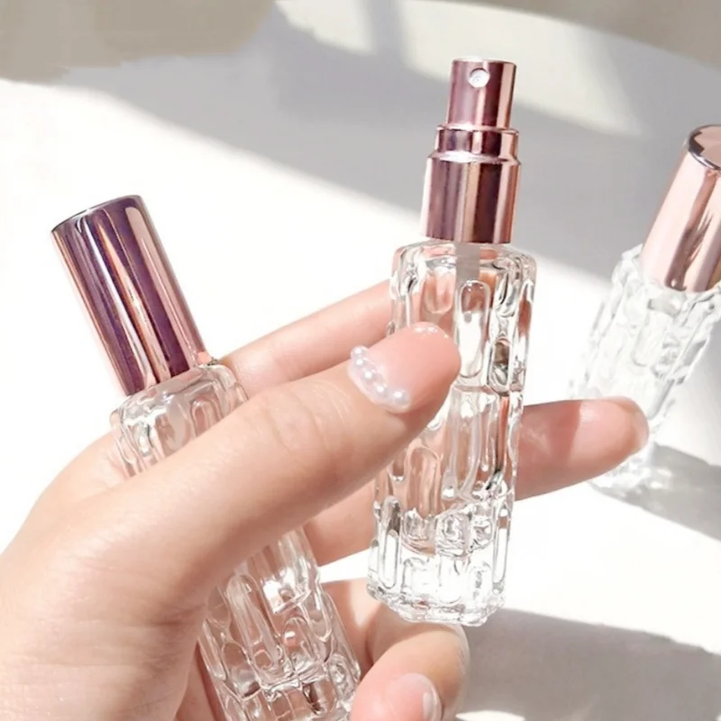 1Pc 10ml Rose Gold Perfume Spray Bottle Bitter Melon Patterned Transparent Glass Bottle Portable High-end Gifts Black Silvery