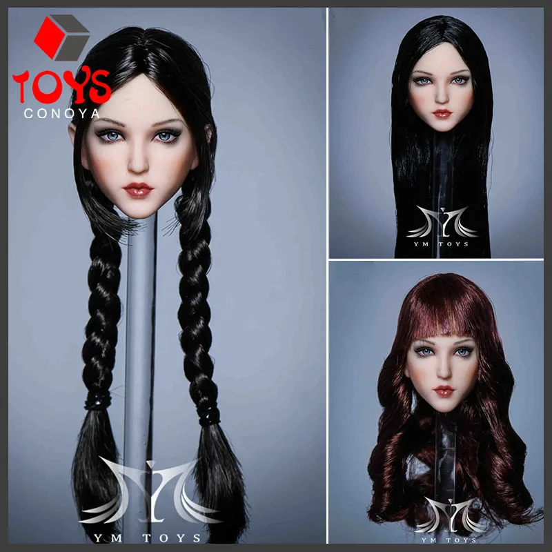 YMTOYS 1/6 Scale Female YMT058 Tiantian Beactiful 3 Head Sculpts Planted Hair Blue Eyes for 12