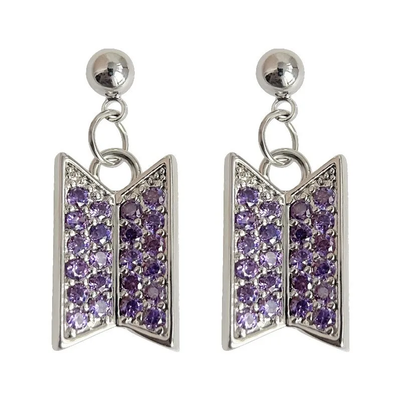 

Fashion Purple Earrings with Crystal-tone Zircon Alloy Pendant Gift for POP music lovers