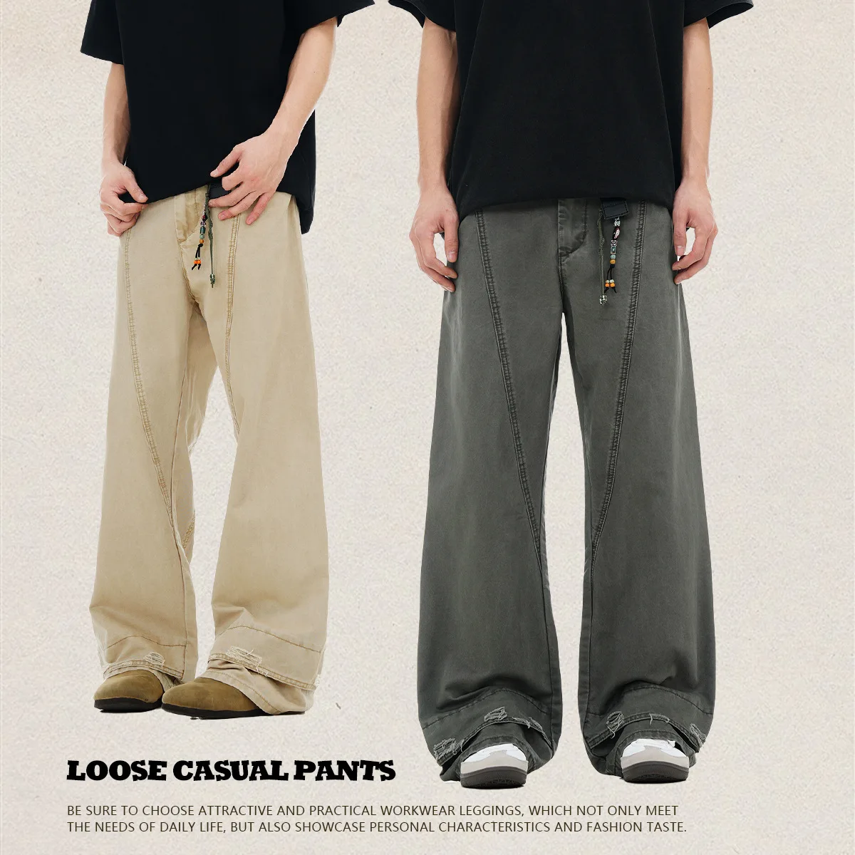 

American Sle Loose Straight Leg Workwear Pants Men's Women's High Street Vibe Waed Trendy Brand Summer Casual Trousers