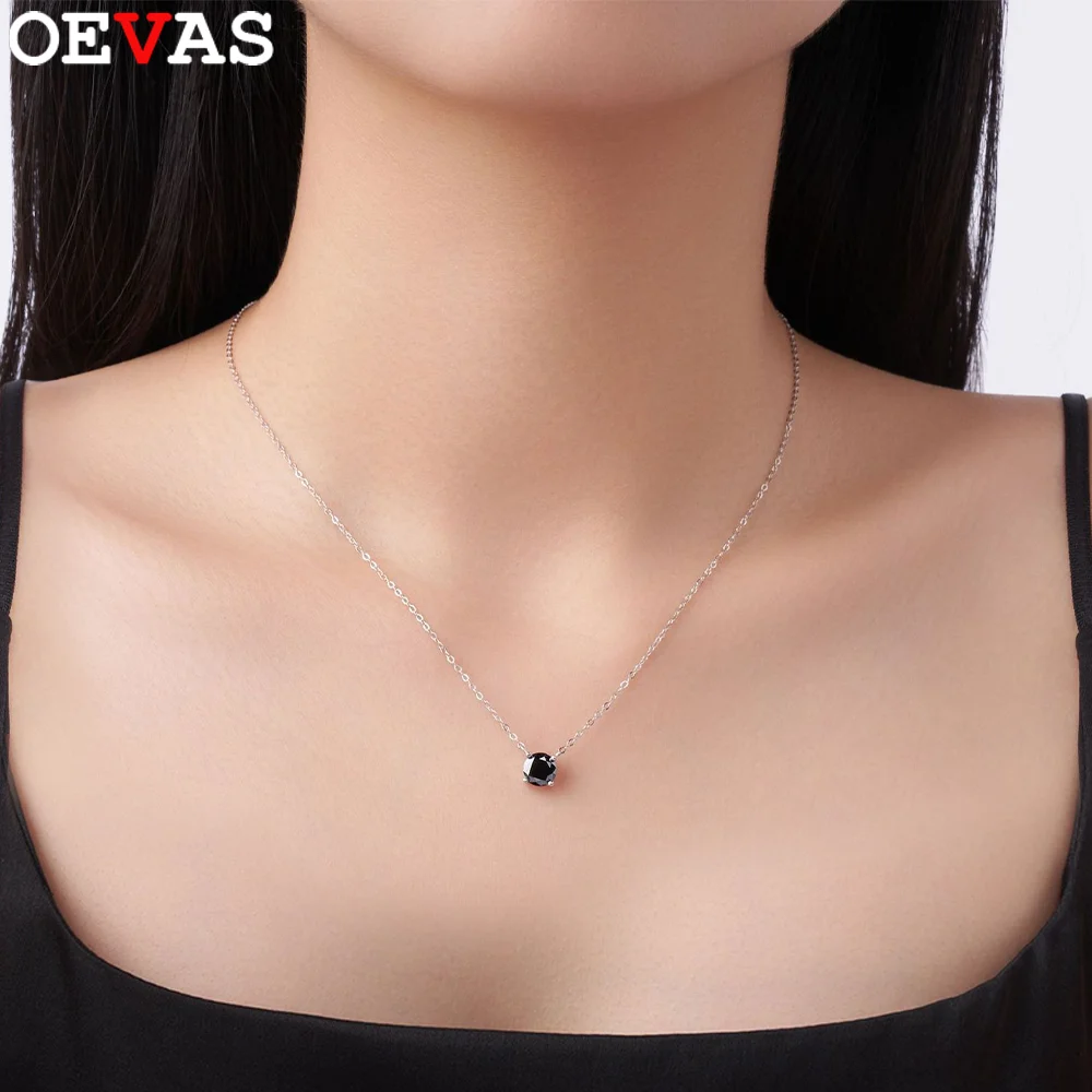 

OEVAS 1CT/2CT черный муассанит кулон ожерелье для женщин 100% серебро S925 VVS1 лабораторная бриллиантовая цепочка на шею вечерние ювелирные изделия