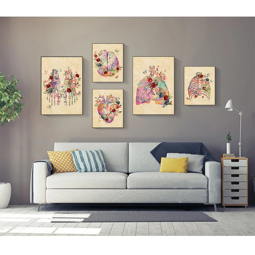 And Prints Wall Pictures For Living Room Decor Brain Heart skull Flower Anatomy Vintage Wall Art Canvas Painting Nordic Posters