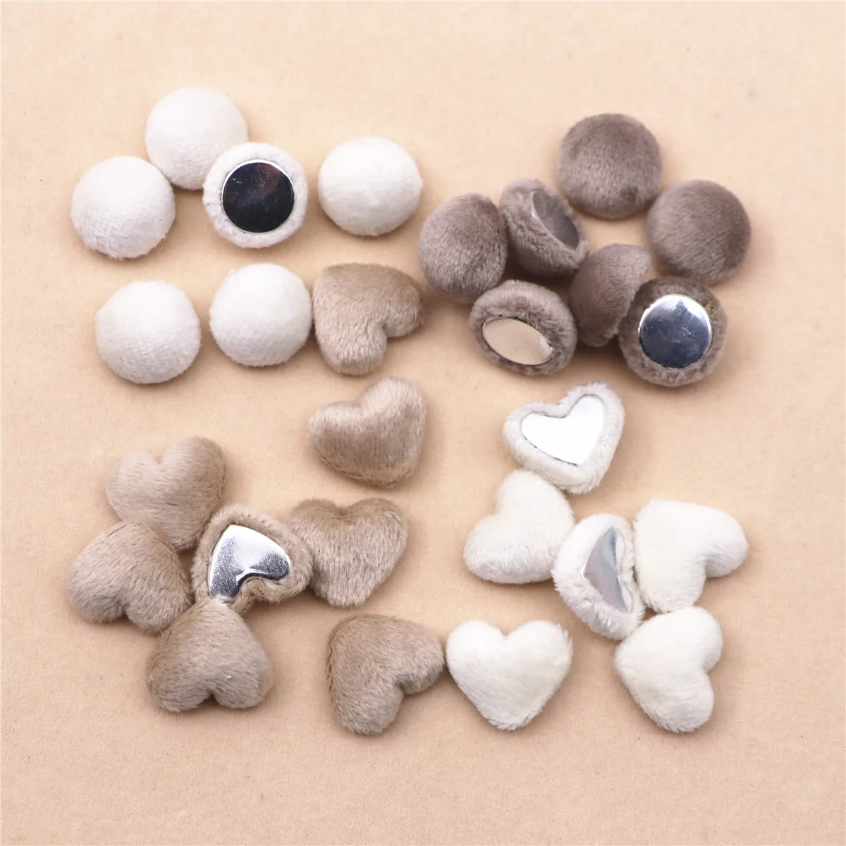 50pcs Cute Flannel Fabric Covered Heart Buttons Home Garden Flatback Cabochon Crafts Scrapbooking DIY,15*17mm