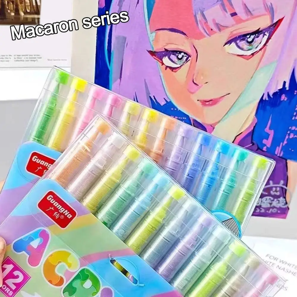 12-Colors Acrylic Marker Pen Quick-Drying Vibrant Colors Painting Colour Pen Art Stationery Softhead Art Watercolor Pen Drawing