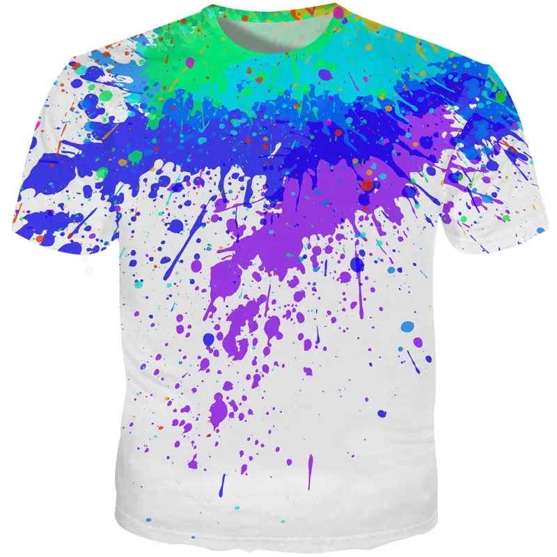 Drop shipping  Paint Stain Rainbow Paint Splatter Print T-shirt 2023 Summer Men Women Hipster 3D T shirt Street Harajuku Tees