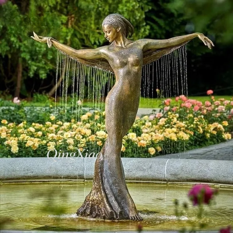 Custom Cast Bronze Figure Sculpture Outdoor Water Fountain Decoration Bronze Statue For Villa Courtyard Exquisite Elegant