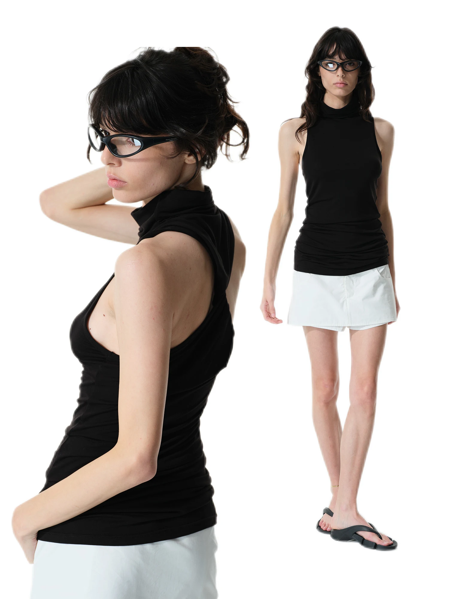 

Office Commute Sle Men's Slim Fit Tank Top with oulder Hole Cutouts High Collar Ba Button Detail Lurex Silk Fiber