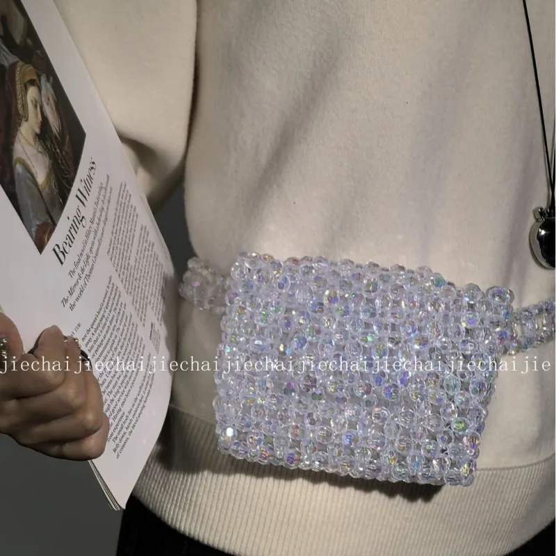 

New Colorful Purple Acrylic Beads Hand Woven Fashion Waist Bags for Woman Small Square Women's Bag 2025 Customizable Colors