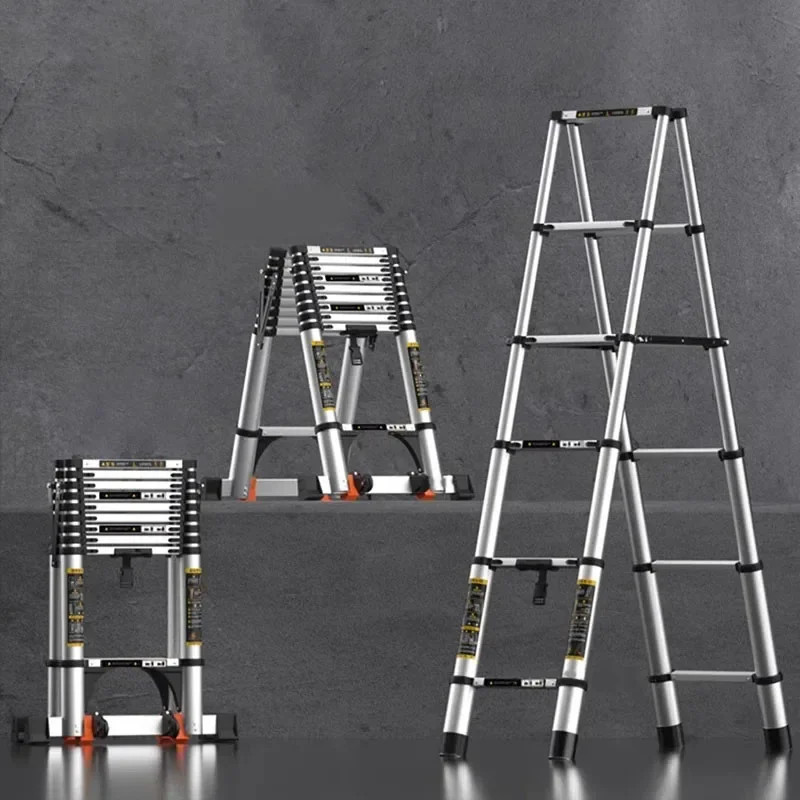 Home Kitchen Telescopic Ladder Aluminum Alloy Step Stools Multi-functional Engineering Ladder Portable Folding Straight