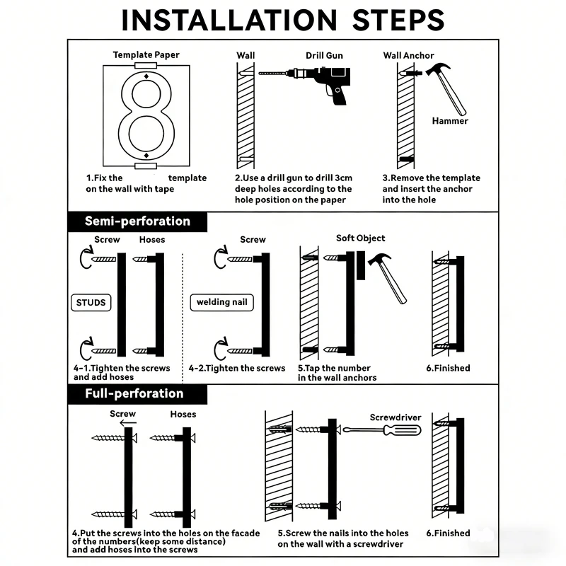 Modern Numbers Address Sign Door Label Number Plate Sign with Screw For Outside
