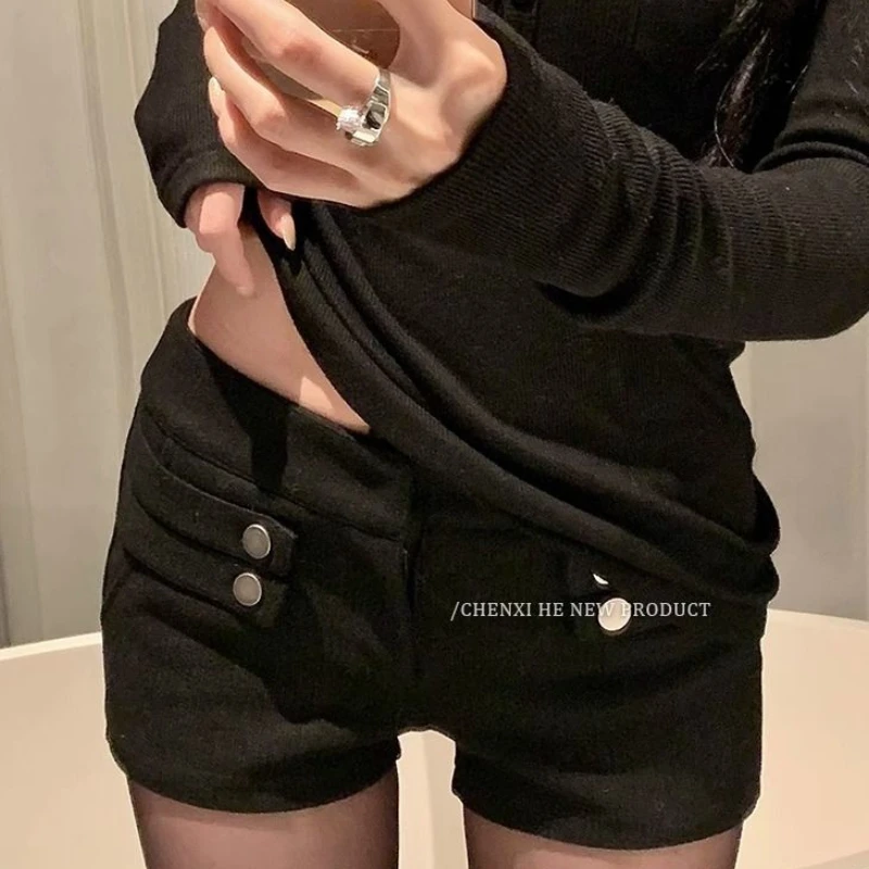 

Черные повседневные шорты для женщин, новые узкие прямые брюки с высокой талией и бедрами