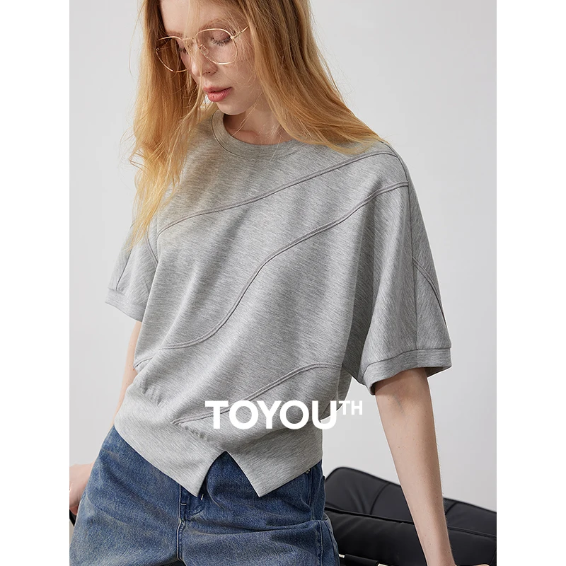 

TOYOUTH Women Air Layer T-shirt 2024 Summer New Slimming Short Top