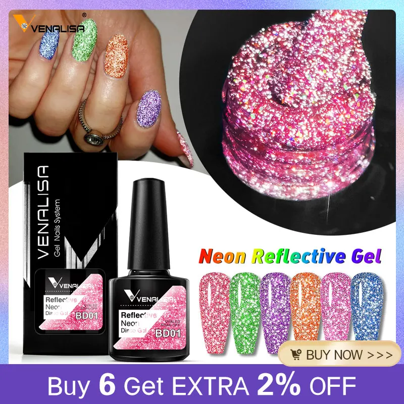 Venalisa Super Reflective Disco Gel Nail Polish Silver BlingSoak Off UV LED Gel Lacquer Nail Art Glitter Polish Long Lasting Gel