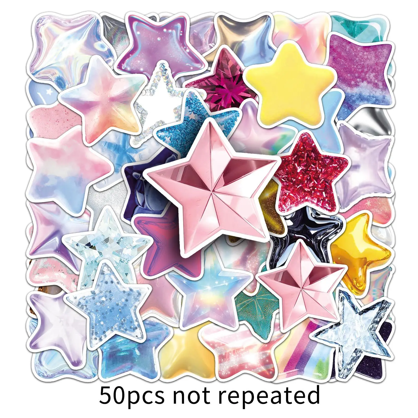 50PCS 3D Stelle stereoscopiche Graffiti Adesivi Stella a cinque punte Cartoon Decal Notebook Telefono Casco Skateboard Classici Giocattoli per bambini