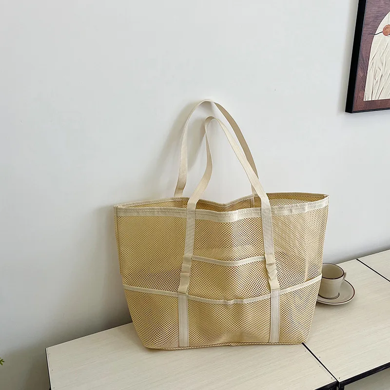Foldable Lightweight Beach Bags Large Capacity Grocery Produce Tote Bag Beach Shoulder Bag Women's Casual Shopping Bags image 5