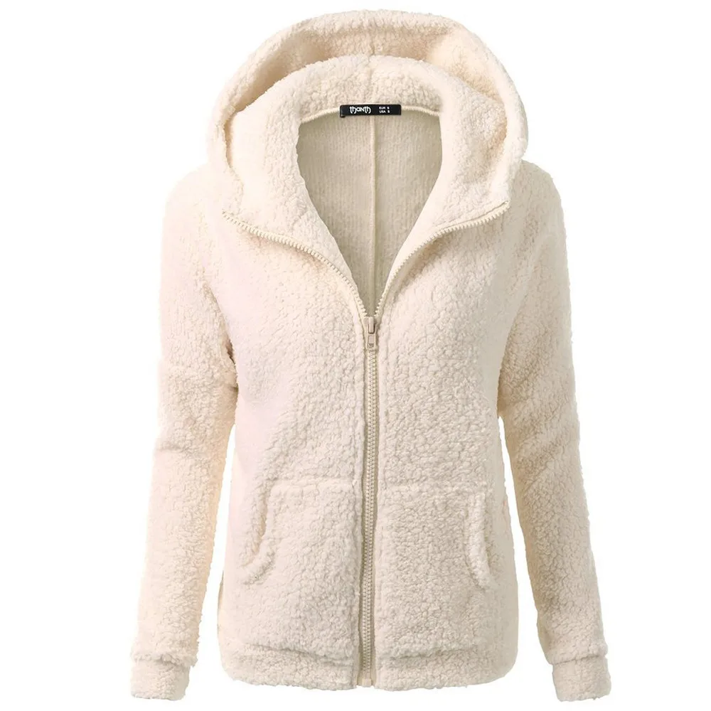 2024 Autumn Winter Warm Jacket Women hoodie Hooded Casual Female Hoodies Sweatershirt Zipper Coat Solid Soft Fleece Women Coat