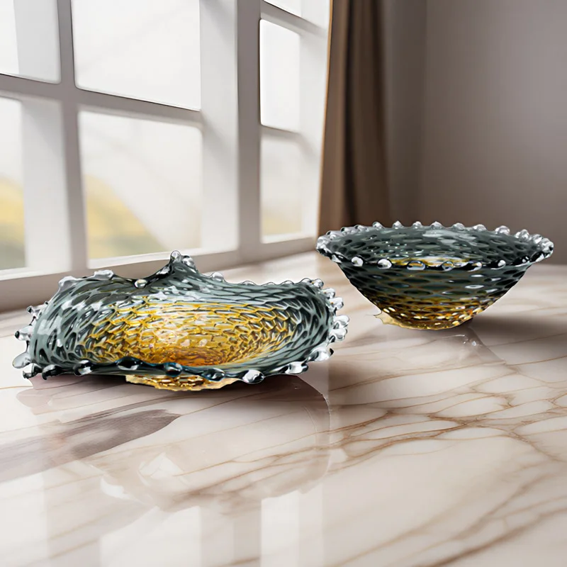 

Simple and Creative Glass Fruit Plate High-end Fruit Plate Color Matching Living Room Coffee Table Ornament