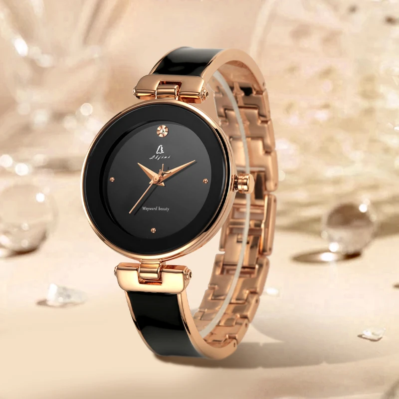 

Hot Sales Black Gold Diamonds dial Ladies Waterpoof Quartz Wristwatch Stainless Steel Bracelet Watch for Women Girls