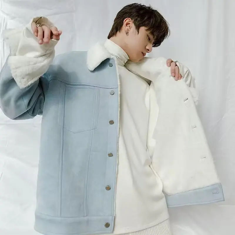 Parkas homens dois lados vestir avançado bonito estilo japonês baggy roupas masculinas all-match high street manga longa outono novo