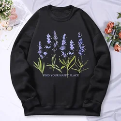 Beautiful Of Lavender Printing Women Hoodie Street Fleece Hoody Crew Neck Autumn Sweatshirt Hip Hop Oversize Clothing Female