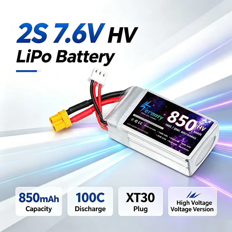 TERANTY 2S 7.6V HV LiPo Battery 850mAh 100C XT30 Plug For Kayoumini 2.5 Inch 2S Football DroneFPV Freestyle Quadcopter RC Drone