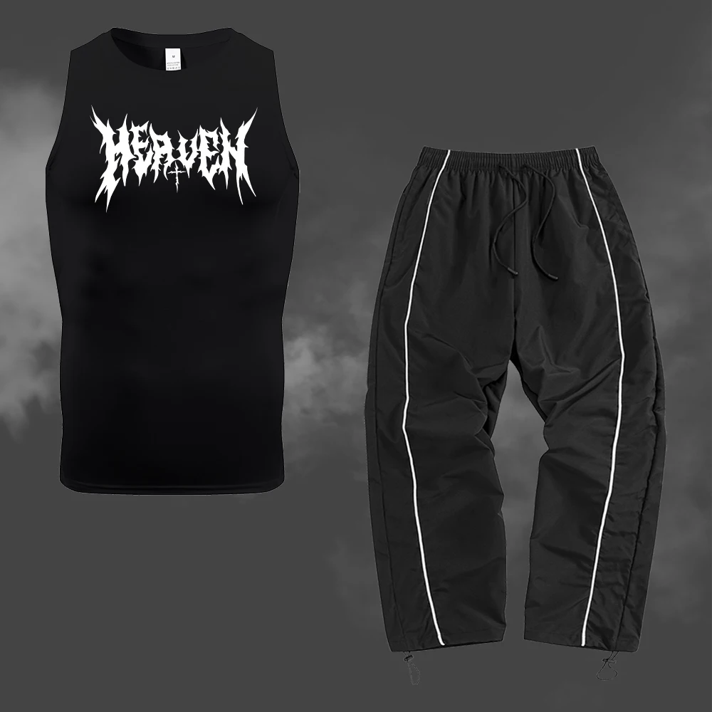 

Men's Casual Sportswear Set With Thorn Print Quick Drying Vest And Drawstring Trousers Comfortable For Vacations And Commute