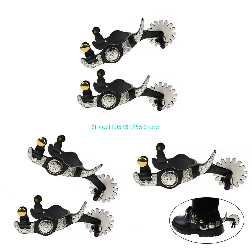 K0EF معدن الفولاذ الحصان حفز قبعات رعاة البقر الغربية حفز رجل الحبال حفز مع والعتاد التمهيد الديكور ركوب الخيل الملحقات