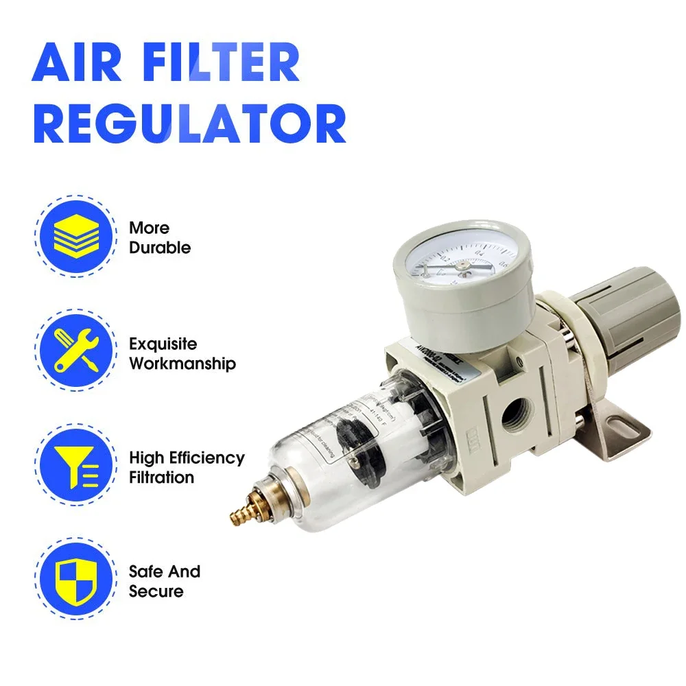 

AW2000-02 Pneumatic 1/4 BSP Air Filter Pressure Regulator Combo Piggyback, Air Tool Compressor Filter with Gauge