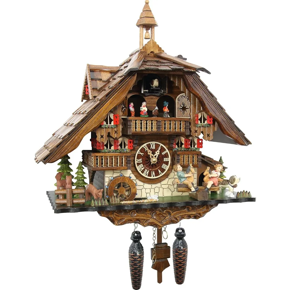 Large German Cuckoo Clock - The Seesaw Mill Chalet with Quartz Movement with Moving Seesaw - Black Forest Clock