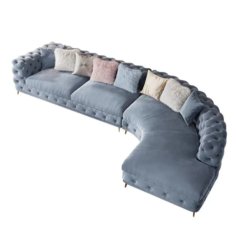

Italian light luxury concubine corner fabric sofa villa living room combination simple American curved buckle sofa