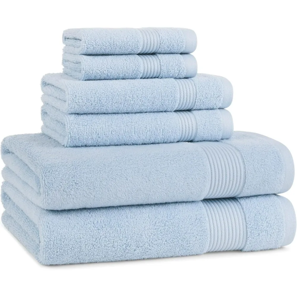 

Bath Towels Set of 6, 2 Shower Towels, 2 Hand Towels and 2 Washcloths, Super Soft 100% Cotton, 600 GSM Quick Dry & Absorbent